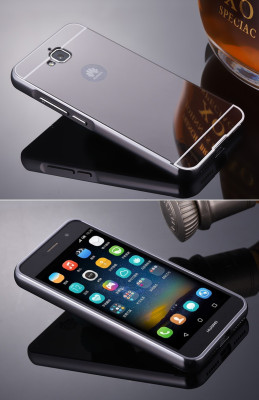 Други Бъмпъри за телефони Луксозен алуминиев бъмпър с твърд гръб огледален черен гръб за Huawei Y6 Pro TIT-L01 